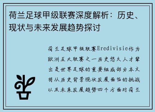 荷兰足球甲级联赛深度解析：历史、现状与未来发展趋势探讨